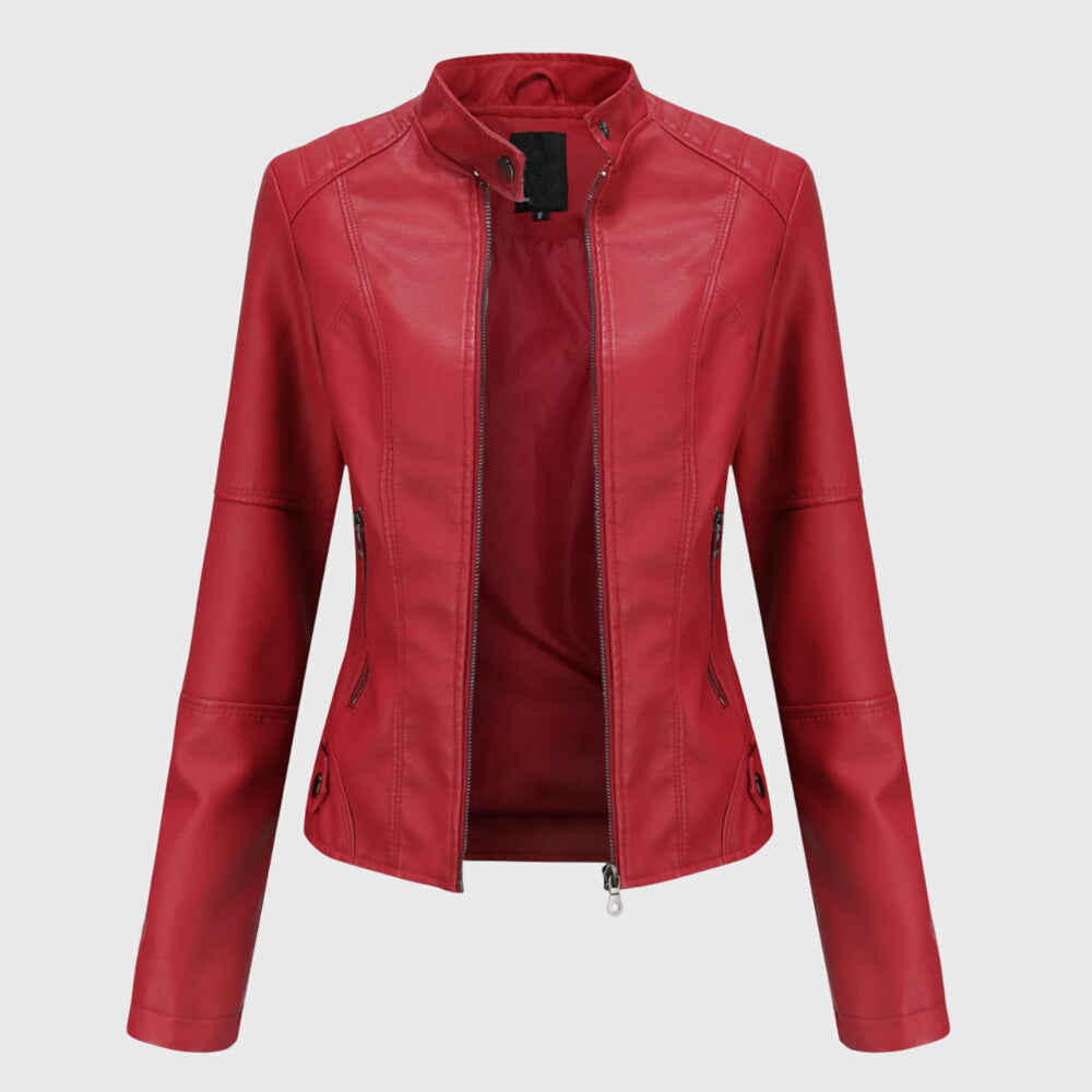 Black women's moto style jacket. A chic and versatile fashion layering piece for autumn and spring everyday wear.
