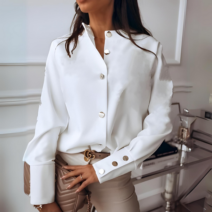 Comfy white quilted button-down shirt for women. Smart casual long-sleeve top for effortless everyday wear & layering.