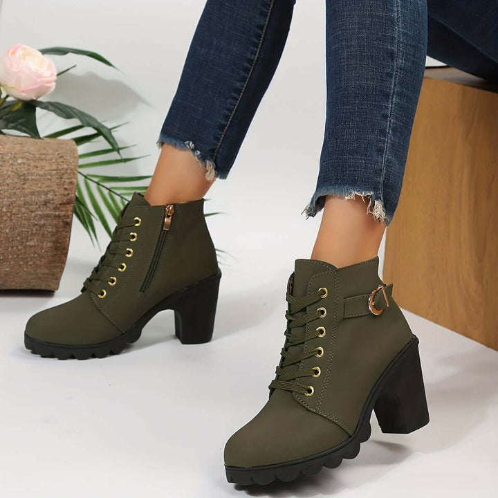 Versatile fall/winter women's block heel ankle boots, featuring stylish buckle detail. Dressy & casual.