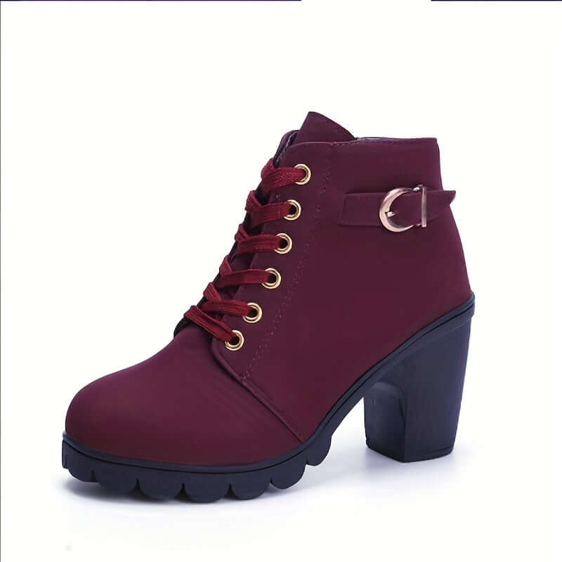 Versatile women's block heel ankle boots with buckle detail. Ideal for both casual and dressy outfits.