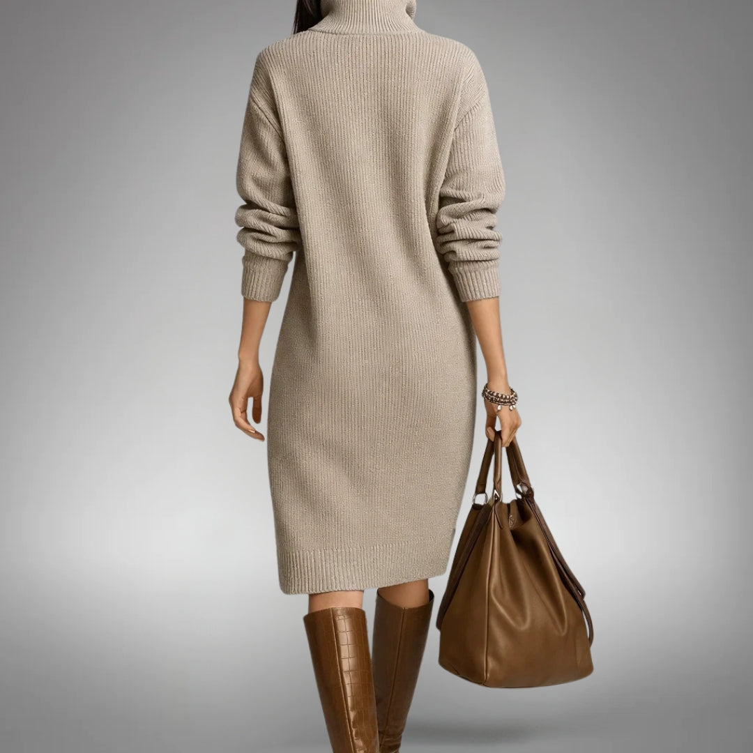 Modern women's long sleeve midi dress featuring a stylish button collar, perfect for daily chic.