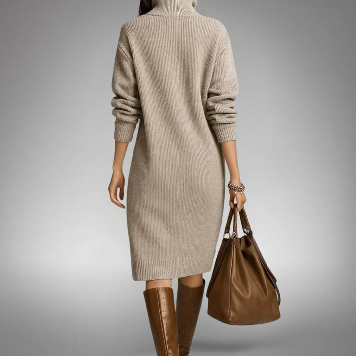Modern women's long sleeve midi dress featuring a stylish button collar, perfect for daily chic.