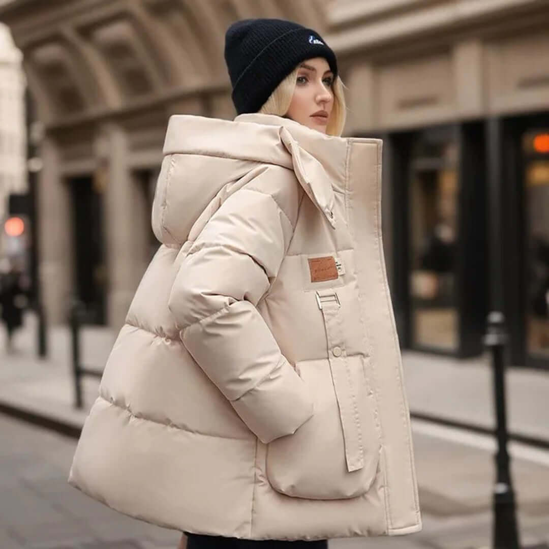 Stylish women's winter coat, a chic and warm outerwear choice for casual everyday wear. Perfect seasonal fashion.