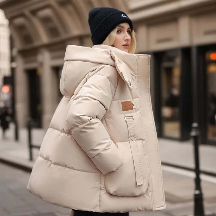 Stylish women's winter coat, a chic and warm outerwear choice for casual everyday wear. Perfect seasonal fashion.