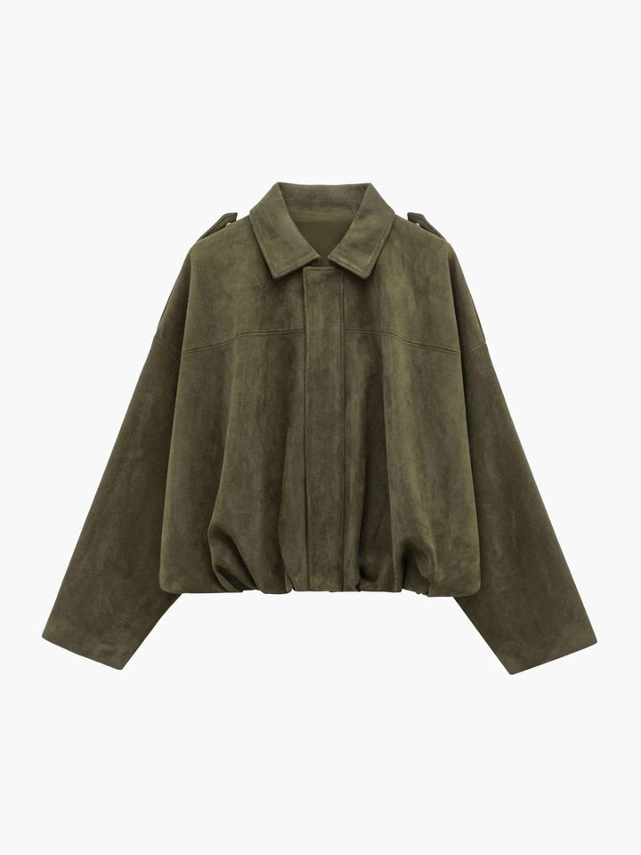 Chic women's collared bomber jacket, perfect for versatile everyday fashion.