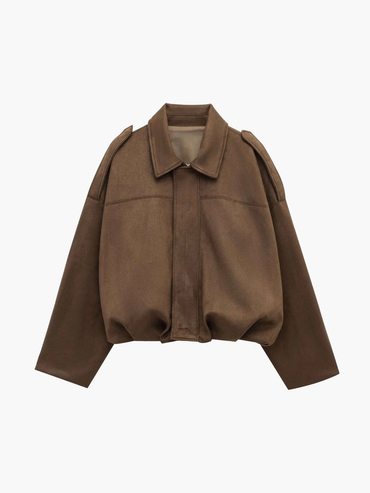 Casual yet elegant women's collared bomber jacket, a versatile staple for any wardrobe.