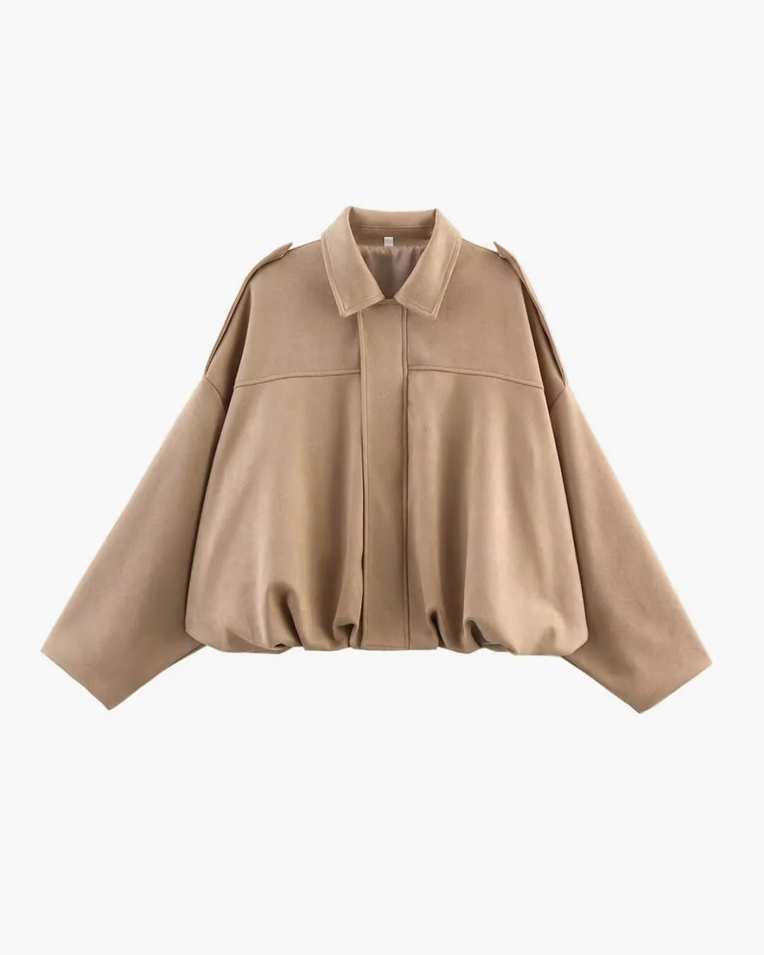 Woman wearing a chic collared bomber jacket, demonstrating its stylish and versatile appeal.