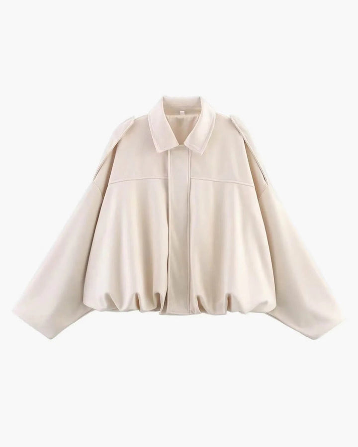 Fashionable women's bomber jacket with a chic collar, perfect for day to night styling.