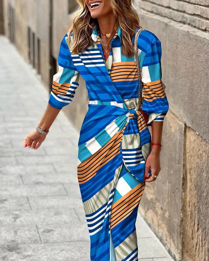 Women's casual collared wrap dress, combining comfort with sophisticated style.