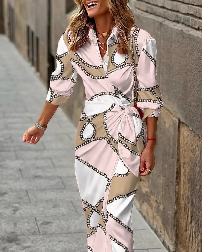 Trendy women's summer collared wrap dress, designed for effortless fashion.