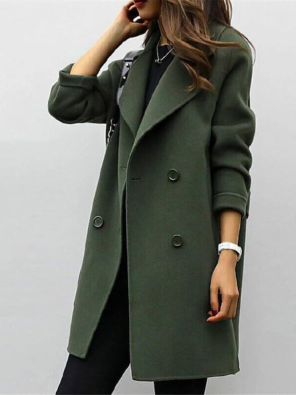 Chic women's double-breasted winter coat in classic style, perfect elegant outerwear for cold weather fashion.