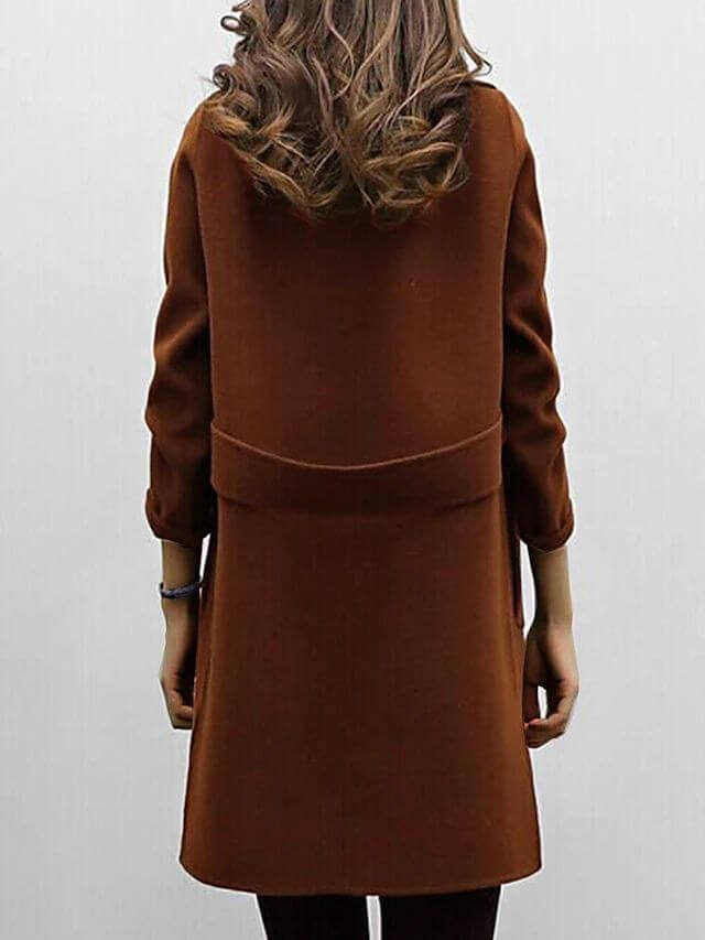 Comfortable women's classic double-breasted winter coat, a warm and elegant long jacket for stylish cold weather.