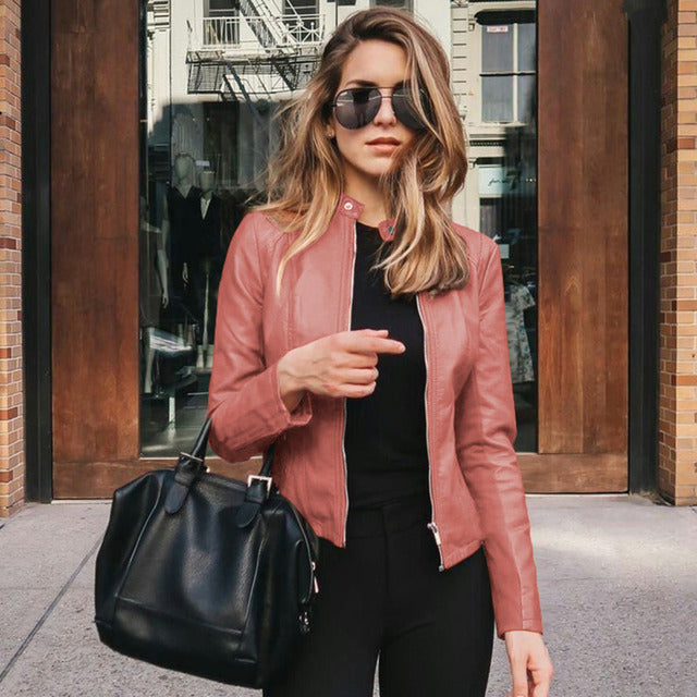 Comfortable and durable women's casual faux leather jacket