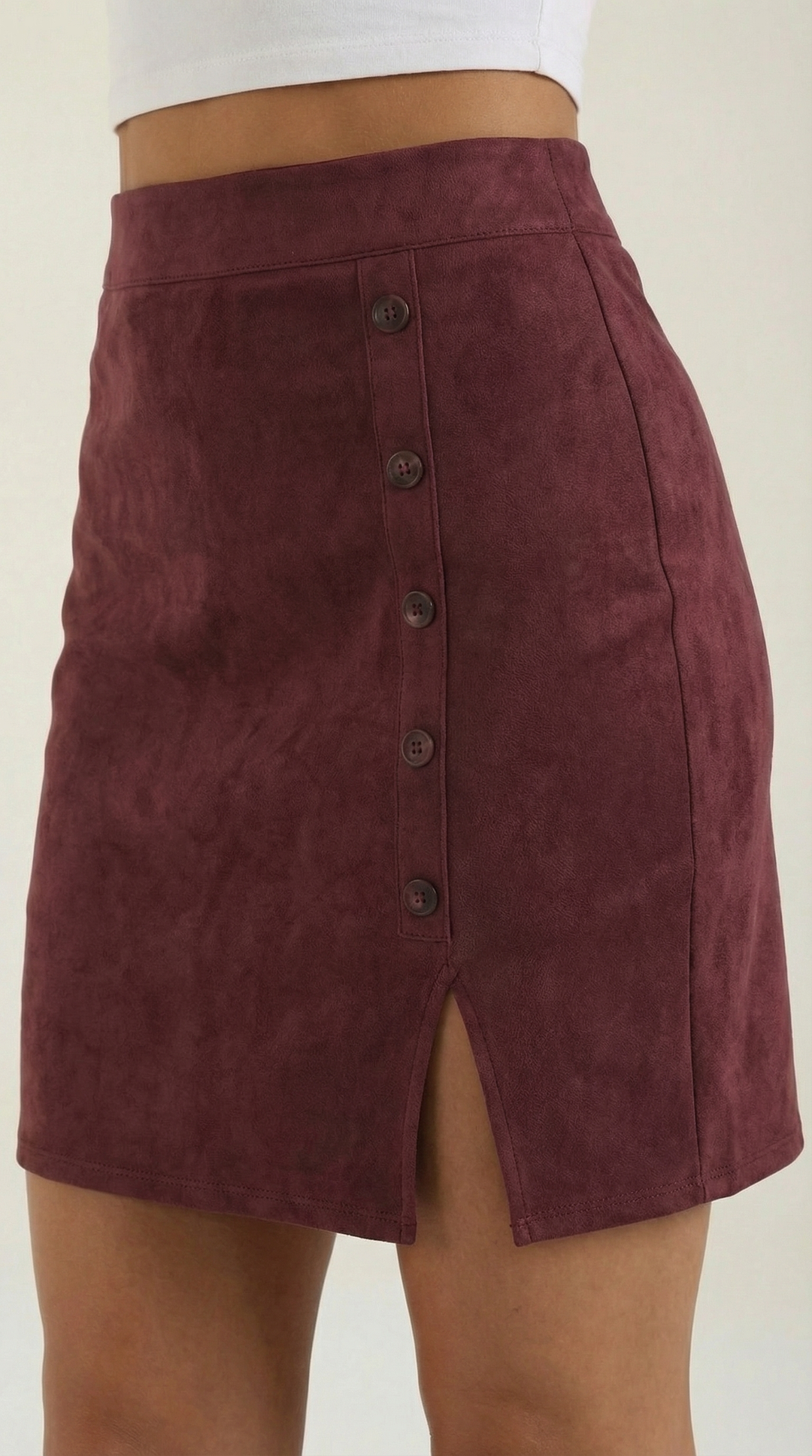Elegant women's buttoned mini skirt, high-waisted, for a polished look.