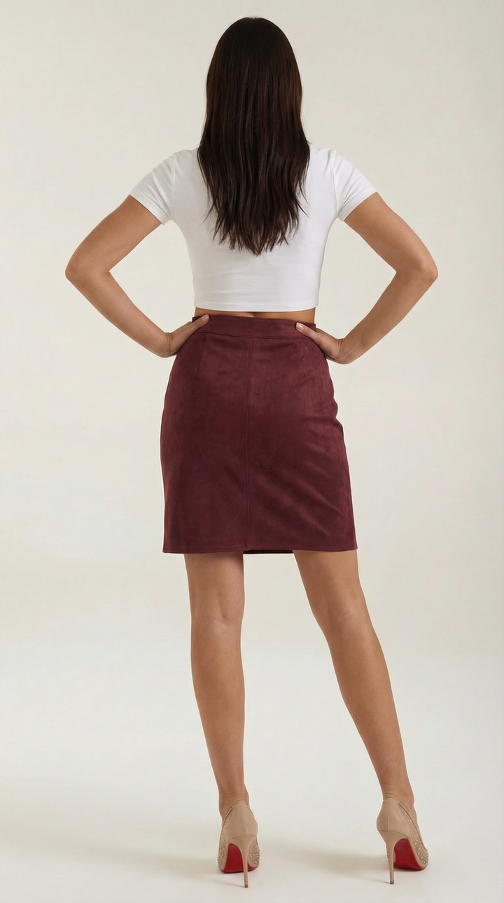 Women's high-waisted mini skirt with sophisticated button accents, chic style.