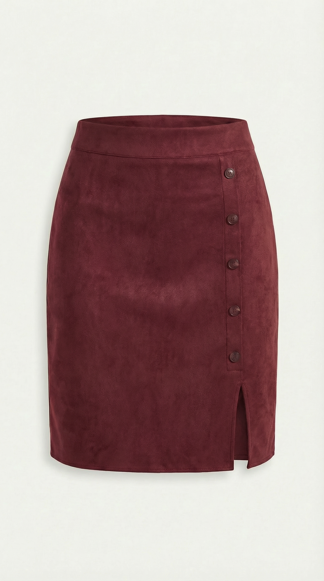 Casual and elegant women's mini skirt, high-waisted, with fashionable buttons.