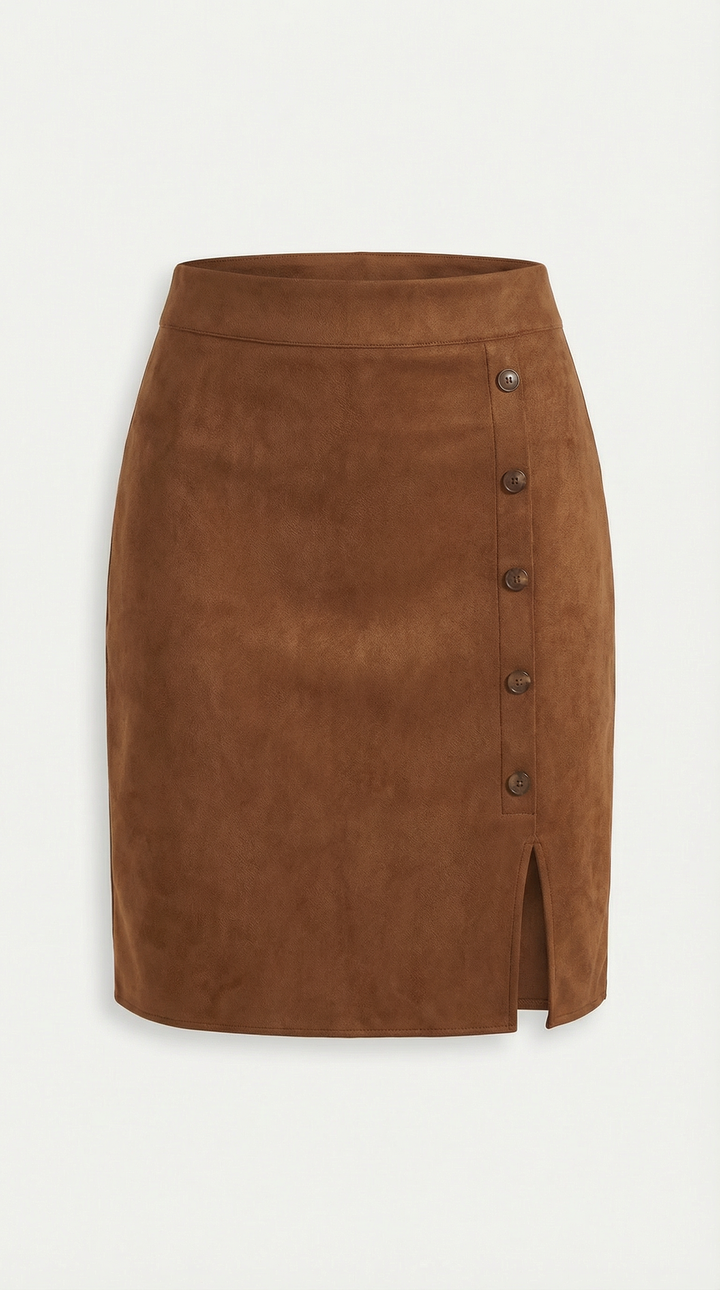 Stylish buttoned mini skirt for women, high-waisted, ideal for various occasions.