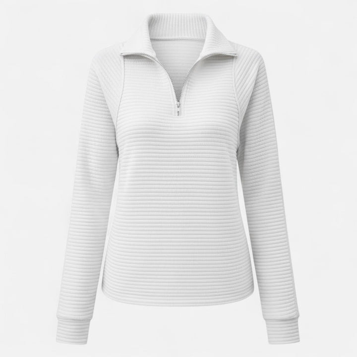 Chic women's knit sweater with zipper stand-collar, long sleeves, perfect for autumn style.