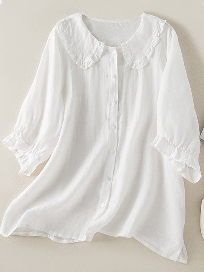 Women's casual ruffled Peter Pan collar shirt, a loose fit blouse for a comfortable and chic look.