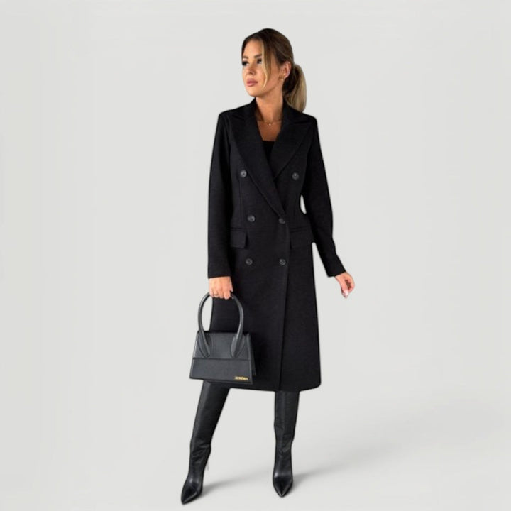 Elegant women's double-breasted jacket, perfect for a chic minimalist look and everyday fashion.