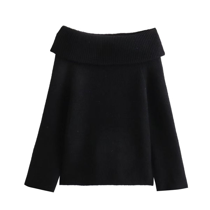 Elegant women's off-shoulder sweater. Casual chic knitwear with long sleeves, ideal for autumn & winter fashion.
