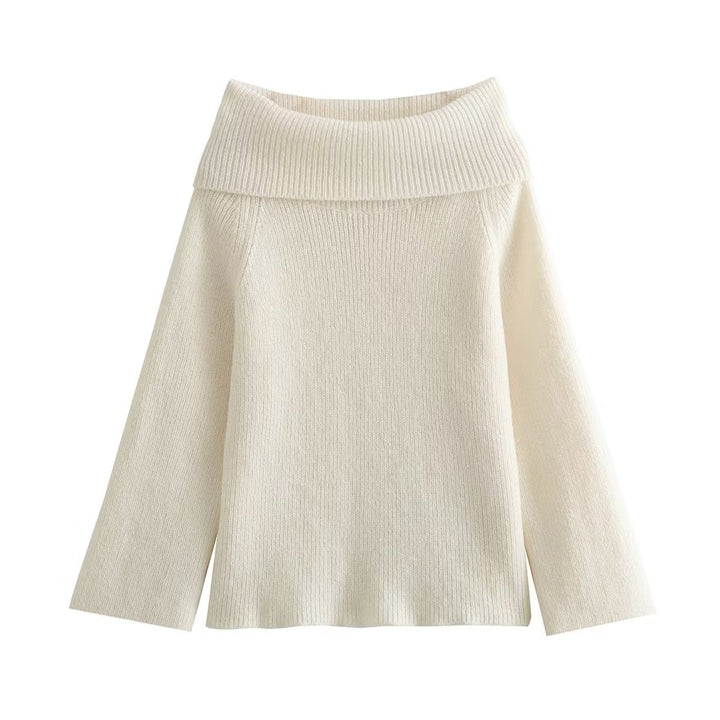 Cozy women's off-shoulder jumper sweater. Relaxed fit knitwear, perfect for autumn fashion & winter warmth.