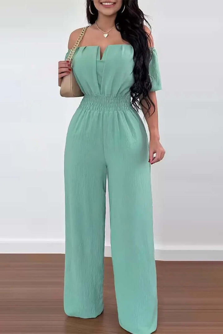 Versatile women's off-shoulder short sleeve jumpsuit; ideal for summer, casual, or elegant events.