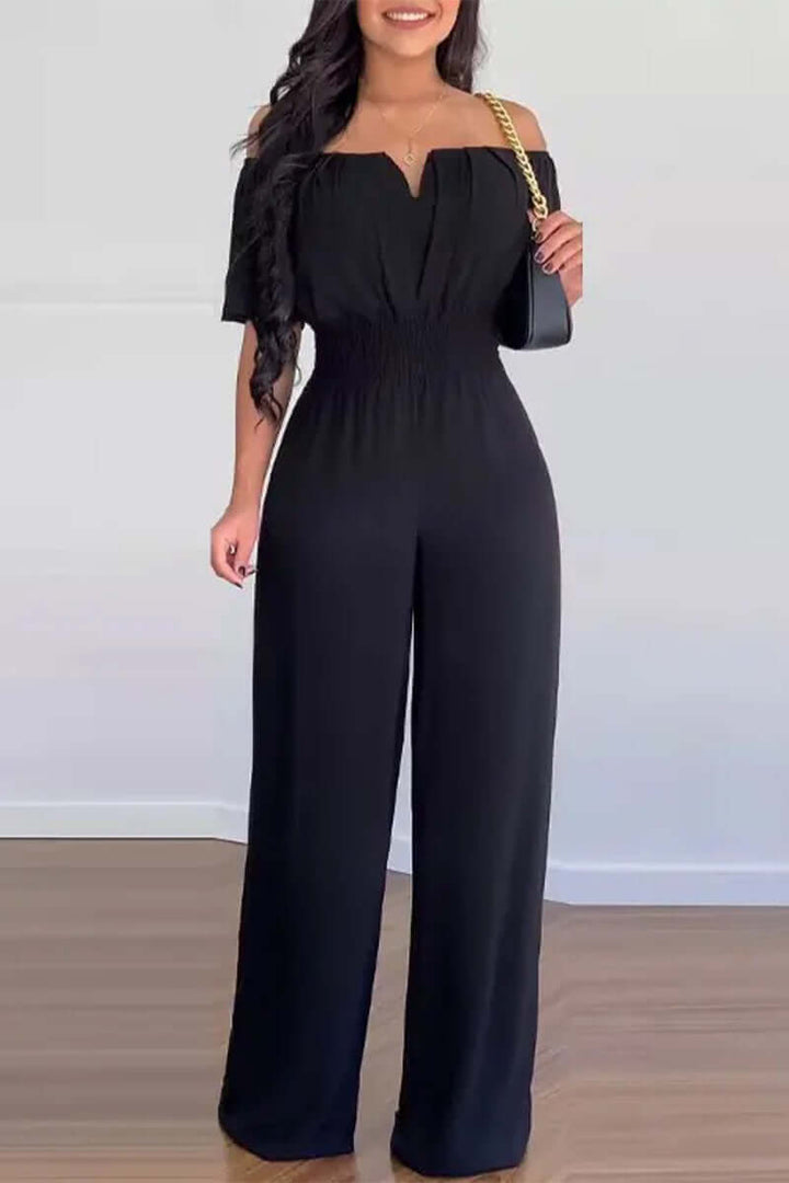 Cute women's off-shoulder short sleeve jumpsuit, a versatile summer fashion piece for casual or occasion wear.