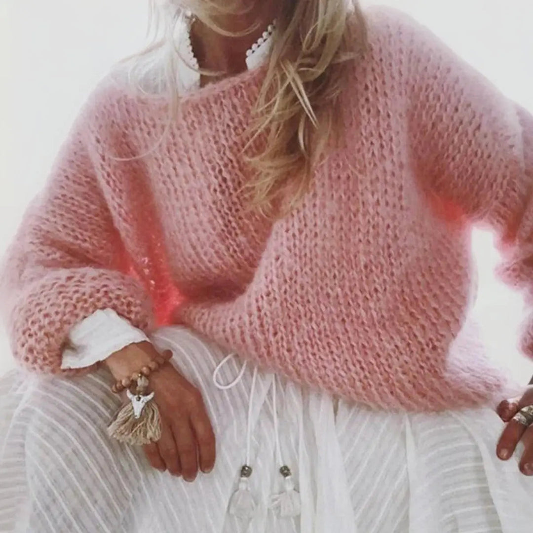 Comfortable long sleeve mohair blend women's oversized jumper. Ideal for casual cold weather & relaxed fit.
