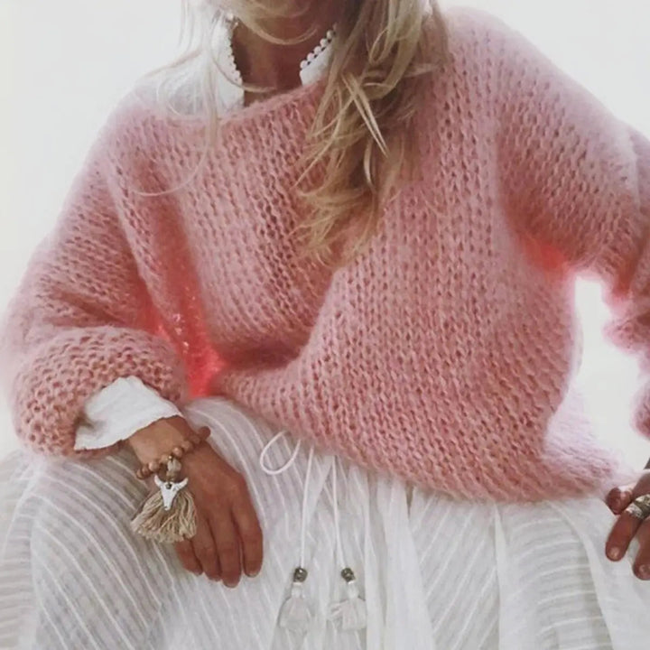 Comfortable long sleeve mohair blend women's oversized jumper. Ideal for casual cold weather & relaxed fit.
