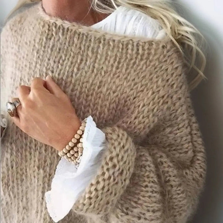 Warm mohair blend women's oversized sweater jumper, offering a comfortable, relaxed fit for winter fashion.