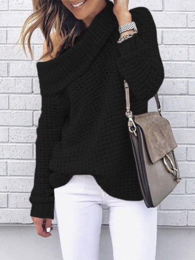 Chic women's oversized off-shoulder knit sweater for fall fashion, comfortable and stylish autumn wear.