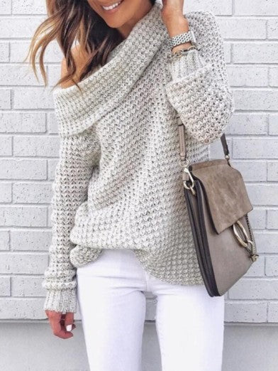 Comfortable oversized knit off-shoulder sweater for women, perfect for versatile fall and winter casual wear.