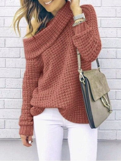 Cozy women's oversized off-shoulder sweater, a trendy long sleeve knit perfect for autumn and winter style.