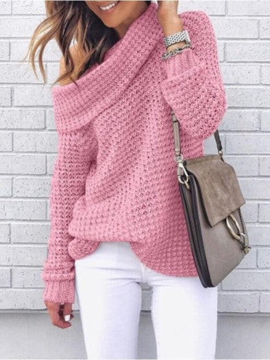 Fashionable women's oversized off-shoulder knit sweater, a versatile chic top ideal for fall & casual wear.
