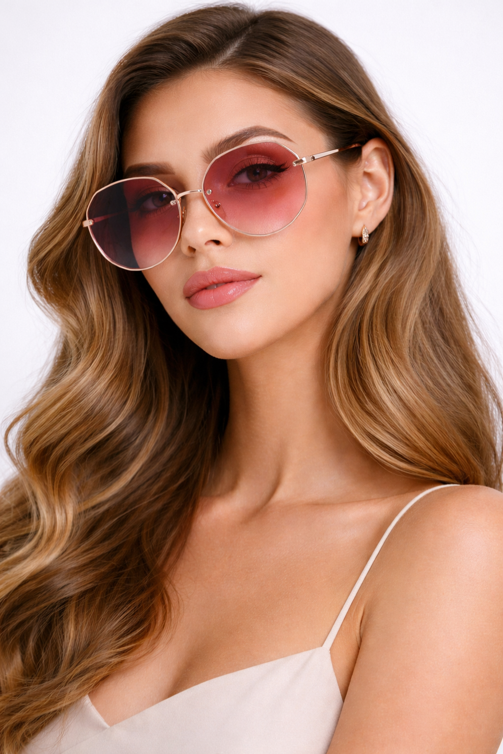Chic women's oversized rimless sunglasses with gradient lenses, perfect for modern fashion & sun protection.