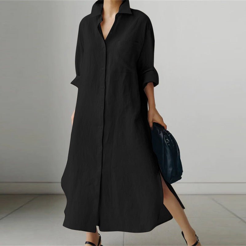 Chic women's oversized shirt dress with a loose fit, perfect for comfortable, casual everyday wear. Effortless style.