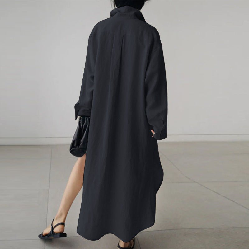 Versatile women's oversized summer midi shirt dress, ideal for comfortable, casual everyday fashion. Loose fit.