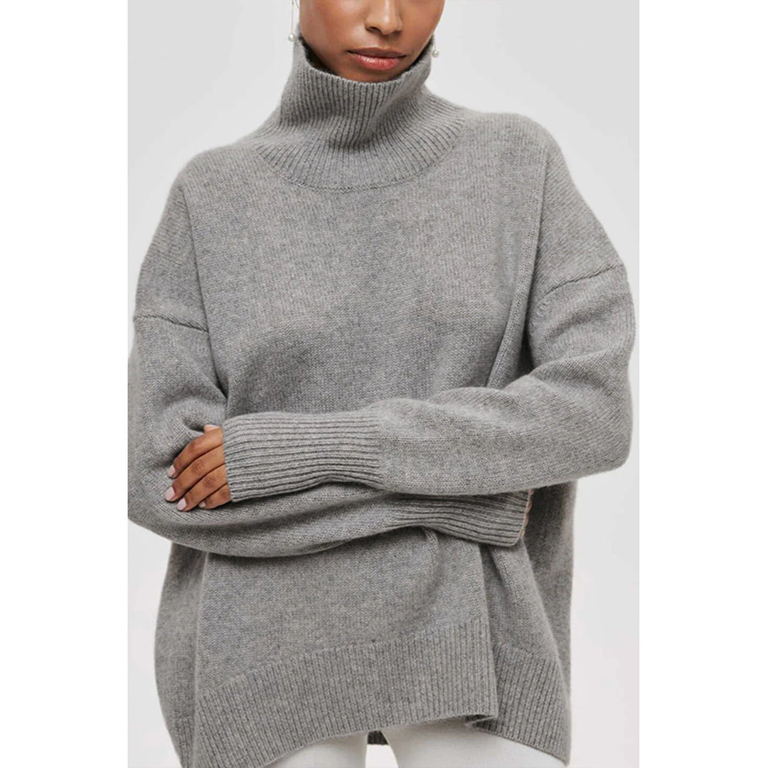 Stylish oversized turtleneck sweater for women. A must-have drop shoulder top for chic winter fashion.