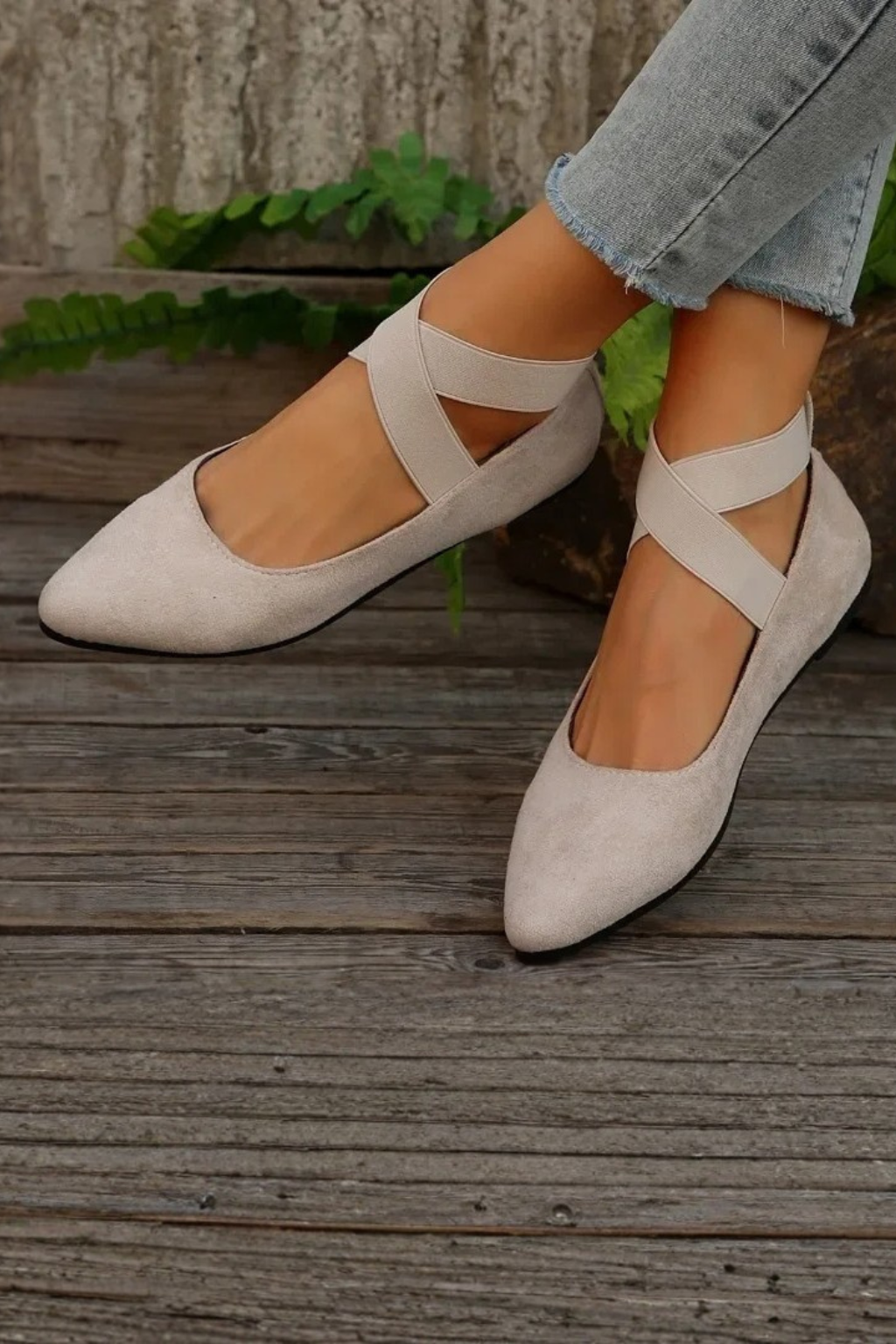 Comfortable women's pointed toe ballet flats with secure ankle strap, ideal for everyday elegant wear.