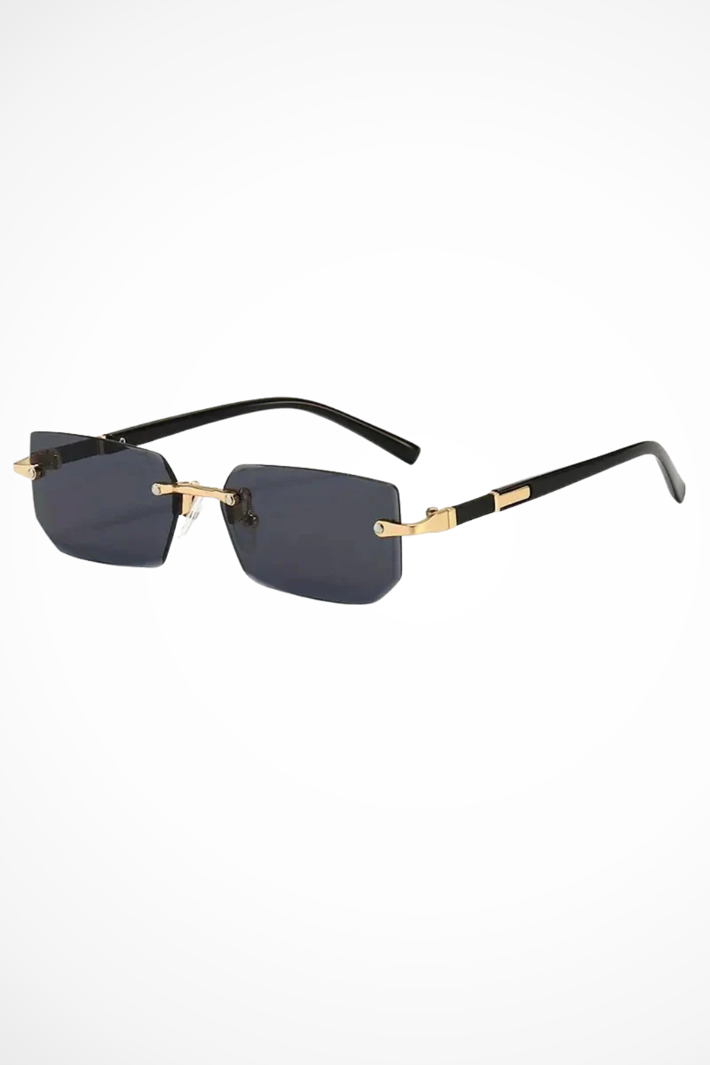 Modern women's rimless rectangle sunglasses, minimalist chic eyewear for style & sun protection.