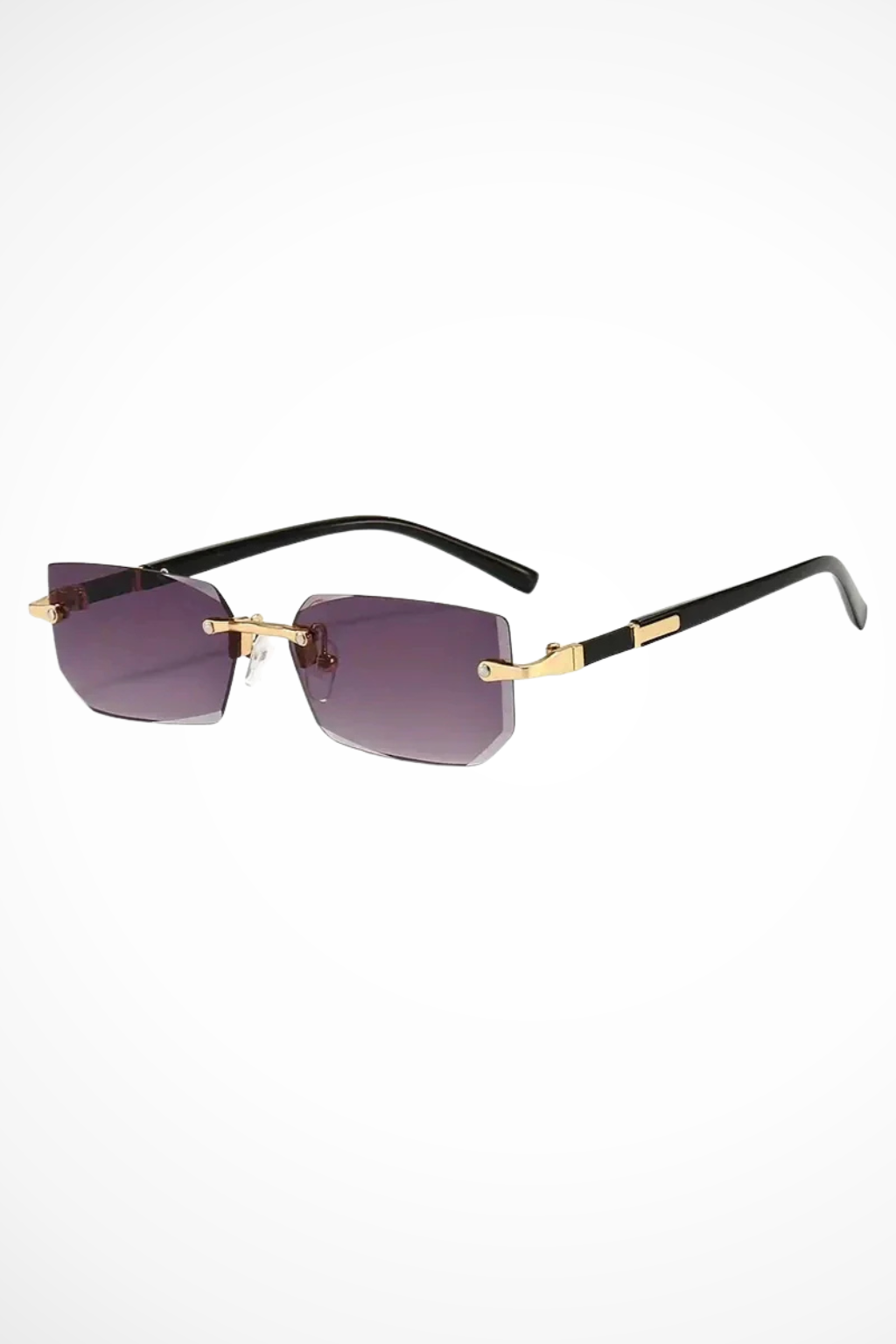 Fashionable women's rimless rectangle sunglasses, chic & modern eyewear for sun protection and style.