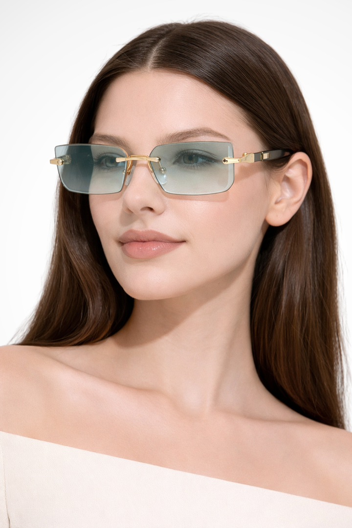 Elegant women's rimless rectangle sunglasses, a modern minimalist eyewear for daily chic.