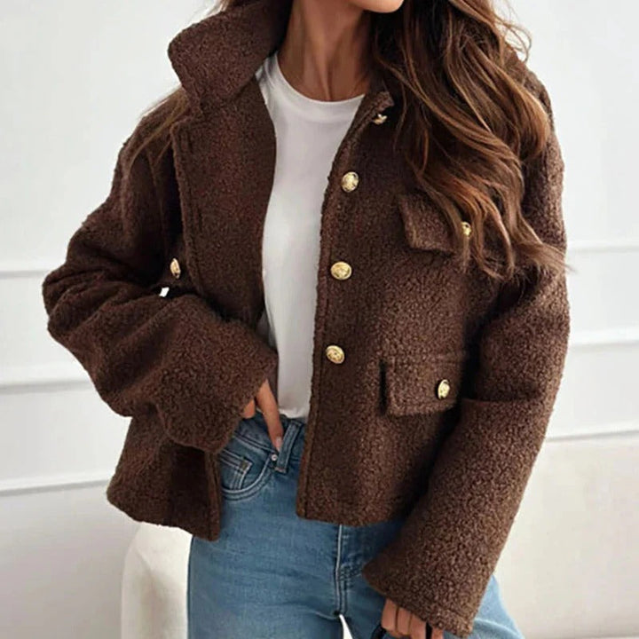 Autumn style women's short jacket. Chic elegant outerwear, perfect for versatile cool weather fashion.