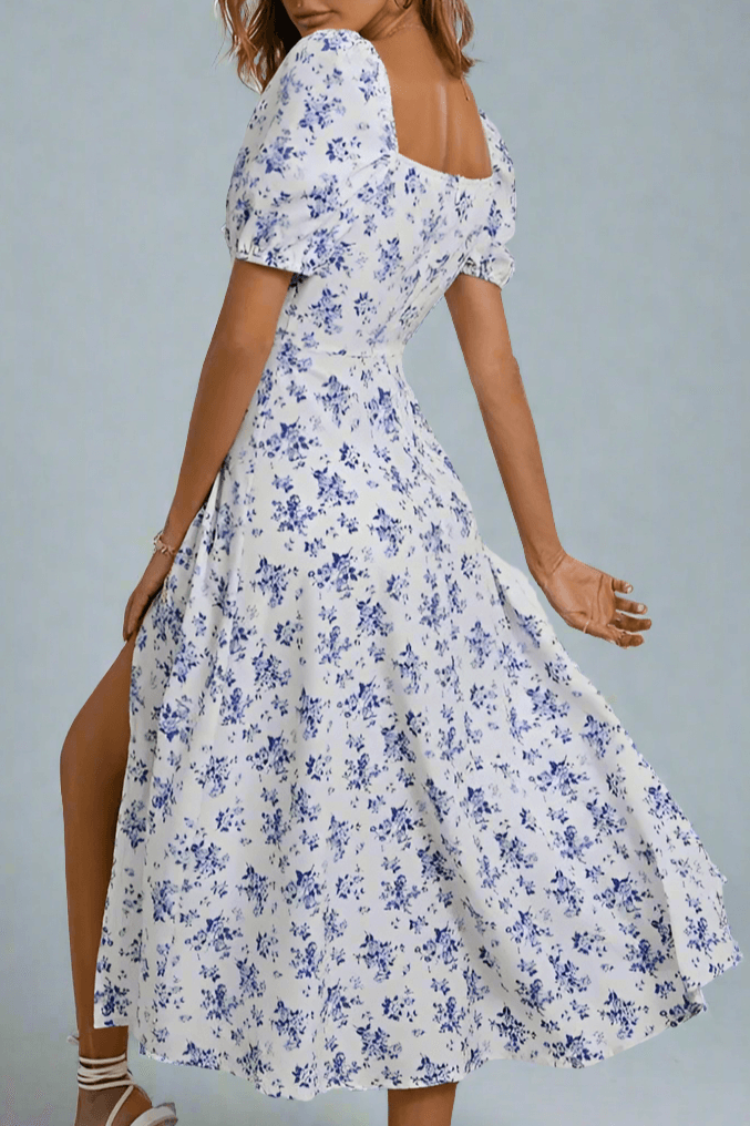 Chic women's short floral print dress, perfect for summer casual wear or elegant party; comfortable and versatile.