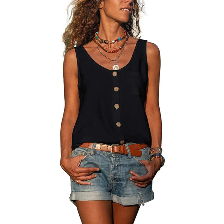 Fashionable women's sleeveless vest top, button-up design, offering comfortable & chic summer style.
