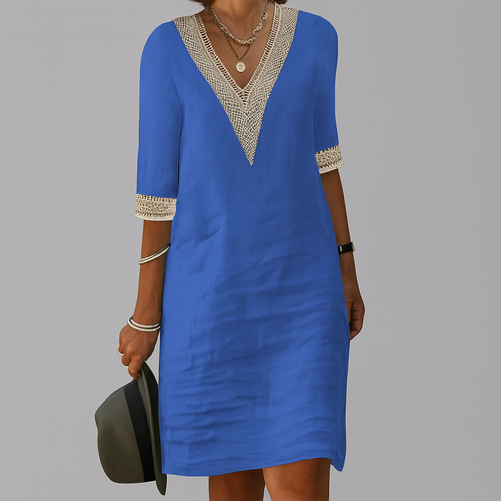 Elegant yet casual women's midi summer dress, ideal for spring vacations and comfortable everyday wear.