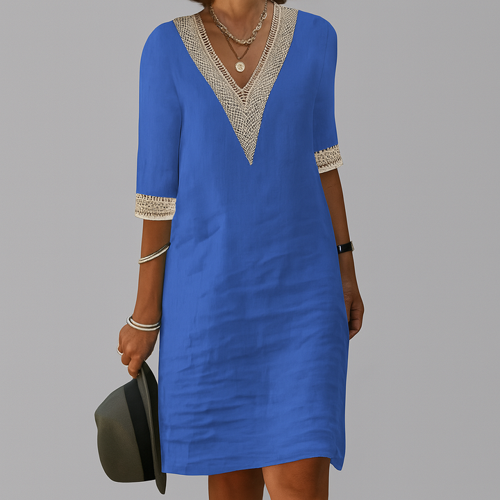 Elegant yet casual women's midi summer dress, ideal for spring vacations and comfortable everyday wear.