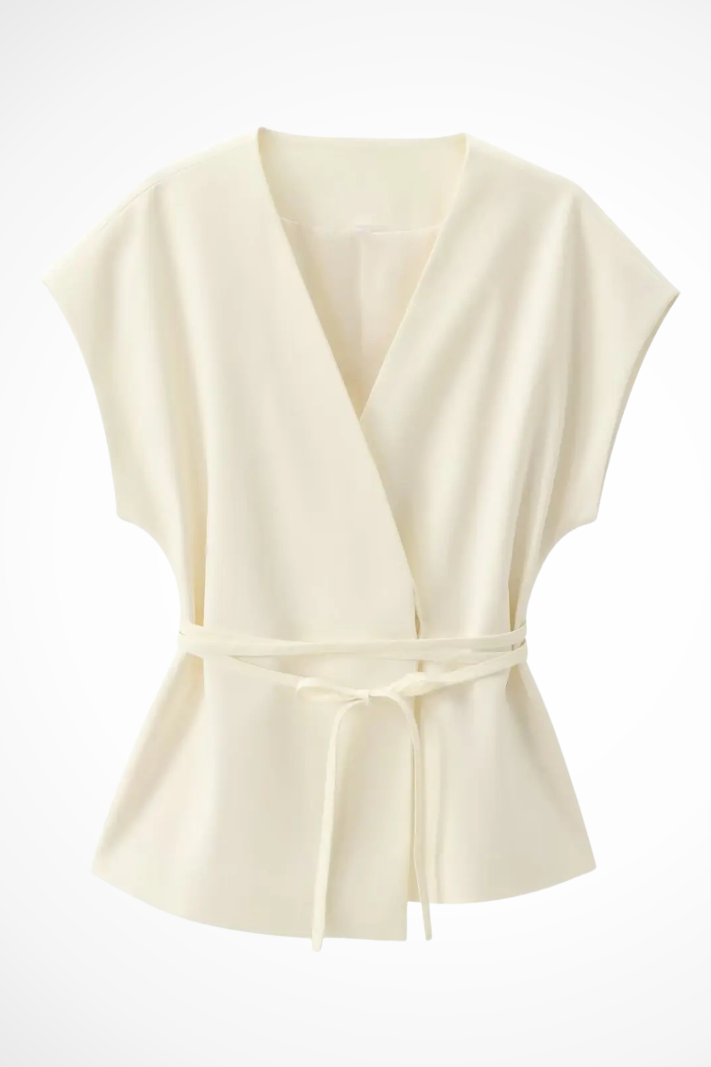 Women's sleeveless wrap top and wide leg trousers two-piece set, offering versatile summer style.