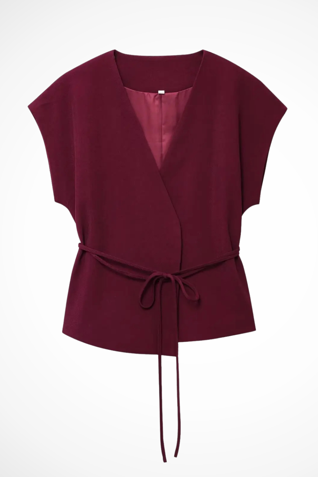 Women's elegant two-piece set: sleeveless wrap top & flowy wide leg trousers, perfect for summer.